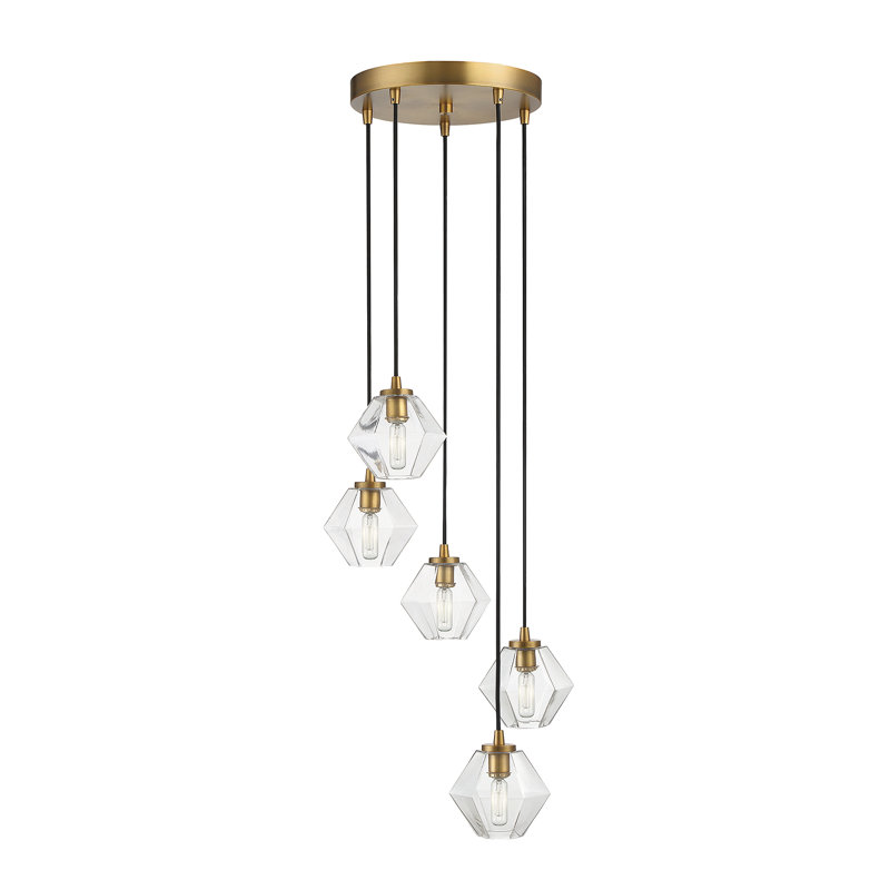 Lustre 5 lumières Meridian en laiton naturel, Laiton naturel, Transparent