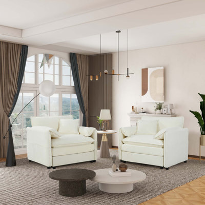 Ensemble de 2 chaises d'appoint surdimensionnées en chenille surdimensionnées, fauteuil simple confortable avec grand siège, fauteuil de lecture moderne pour chambre à coucher, salon, beige
