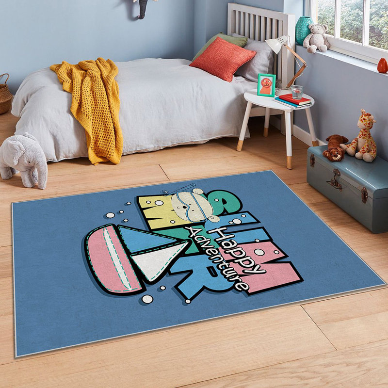 Tapis rectangulaire tissé à la machine en polyester bleu / vert / rose, Rectangle 5 pi 11 po x 9 pi 2 po