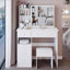 Meuble-lavabo de 37 po de taille moyenne avec tiroir à gauche et tabouret rembourré, très grand miroir coulissant à droite, rangement multi-couches à grande capacité, commode pratique et pratique, convient aux grands espaces-283102224