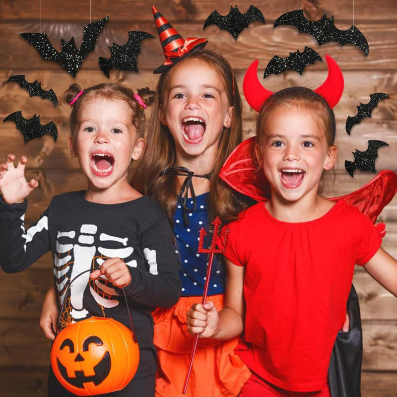 Décoration 3D de chauves-souris suspendues d'Halloween 3D, grandes autocollants décoratifs pour chauves-souris scintillantes pour fournitures de fête d'Halloween, 36 pièces
