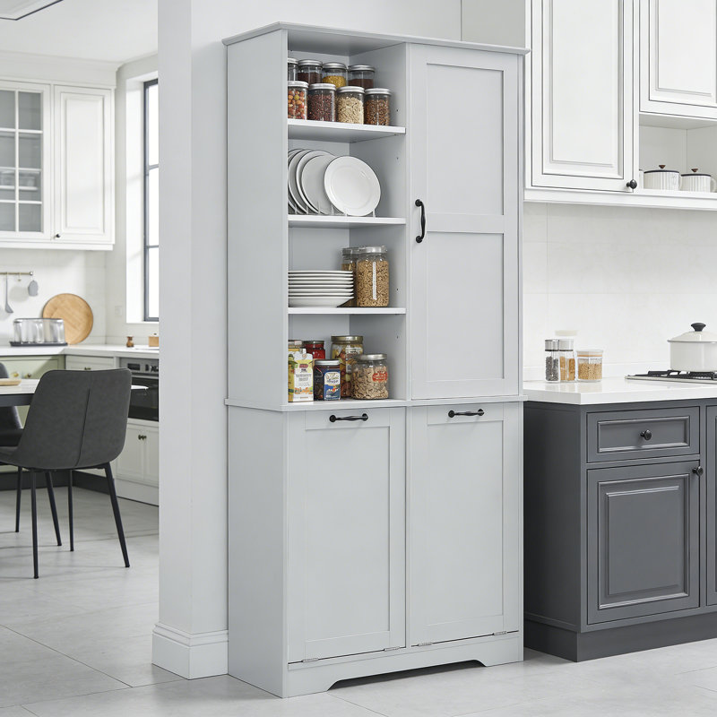 Armoire de cuisine avec armoire inclinable, tablette réglable, style autoportant, Gris