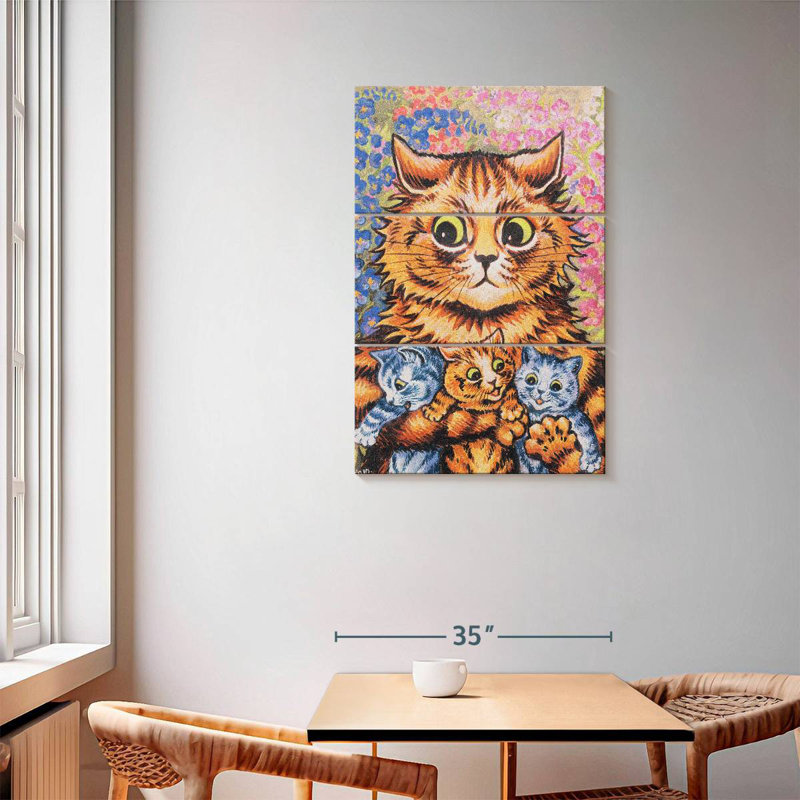 Brampt, un chat avec ses chatons, H 57 po x l 36 po
