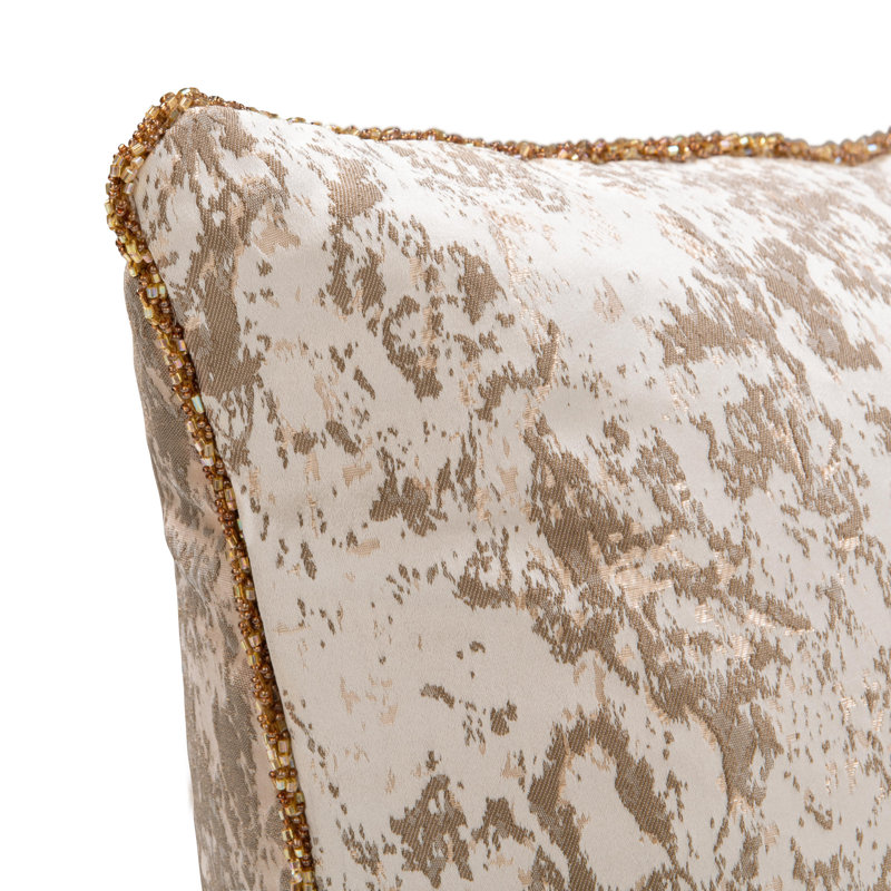 Mica Brocade Woven Throw Pillow, Duck Down/Feather, Brown/Gold/Cream