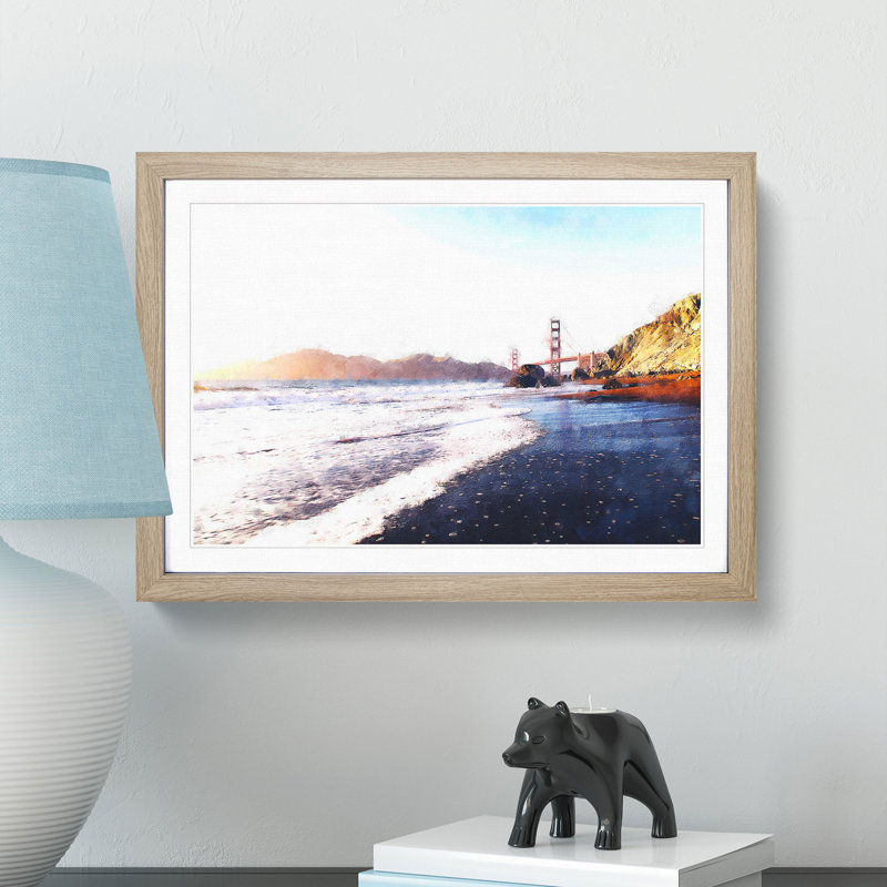 The Golden Gate Bridge in San Francisco - Picture Frame Painting Print, 33cm H x 45cm W x 2cm D, Oak Framed