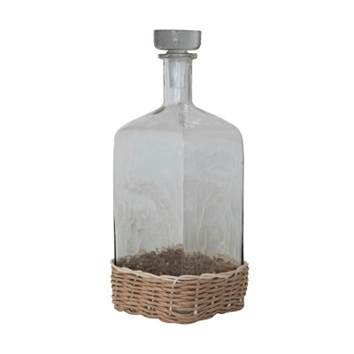 Glass Bottle With Glass Stopper And Hand-Woven Rattan Base
