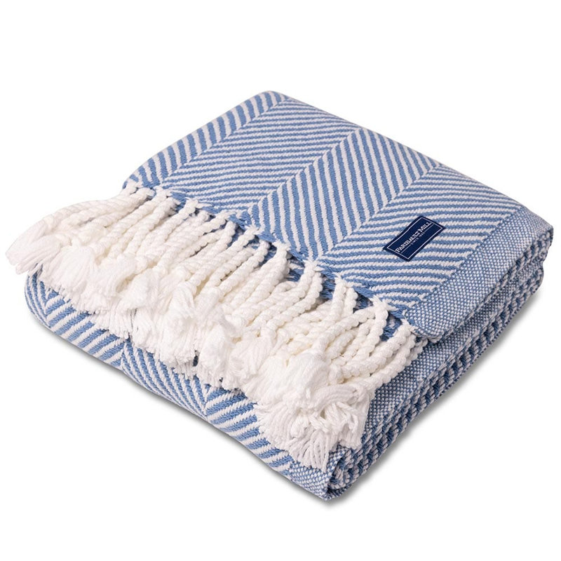 Jeté en coton Coastal Monhegan, Chevron bleu
