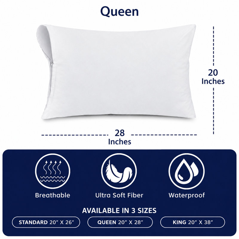 Protège-oreillers imperméables à fermeture éclair – Silencieux, lavables (Queen, paquet de 4), 4