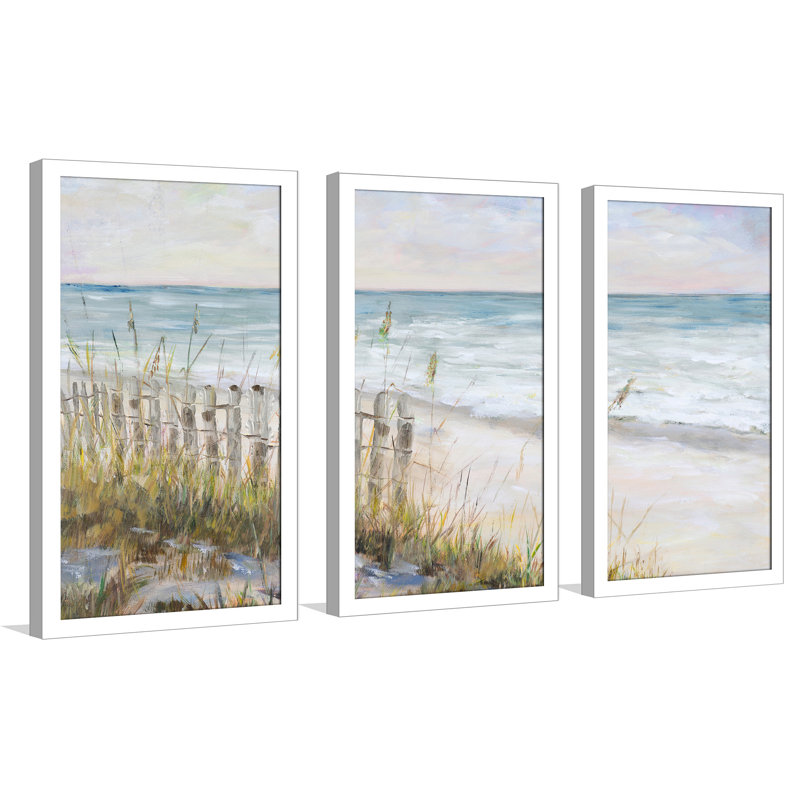 «Mist Ocean View», reproduction de 3 pièces sur acrylique dans un cadre blanc, H 33,5 po x l 52,5 po x P 1 po