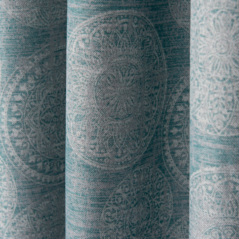 Hermbusche 100% Polyester Room Darkening Circle Print Curtain Panel with Grommet Top, 50" W x 95" L, Teal