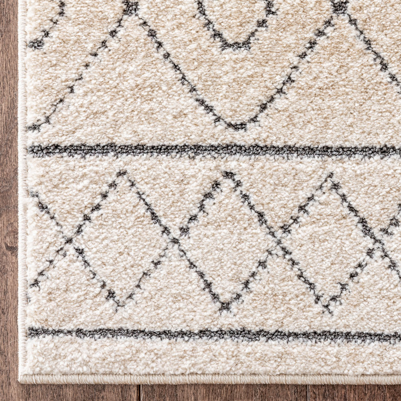 Malaga Ivory Geometric Synthetic 7'10" x 10'6" Easy-Care Area Rug