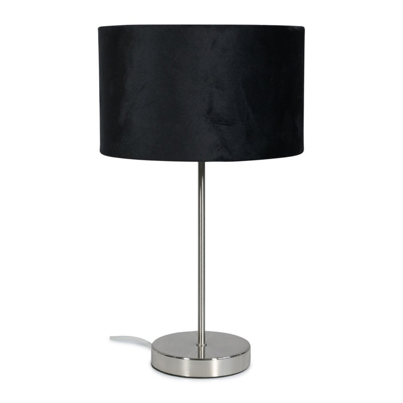 Dadiva Brushed Chrome Stem Table Lamp with Velvet Reni Shade, 38cm H x 17.5 cm W x 44.45cm D, No, Silver Base/Black Shade