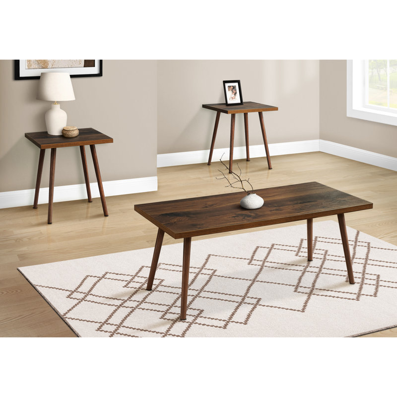 3 tables basses, noyer foncé, tables basses et tables de bout, surface facile à nettoyer pour une salle de pause de bureau