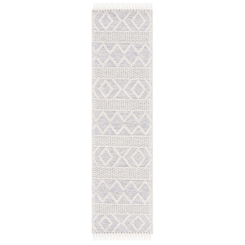 Peetz Hand Loomed Wool/Cotton Southwestern Rug in Blue/Ivory, Runner 2'3" x 8'