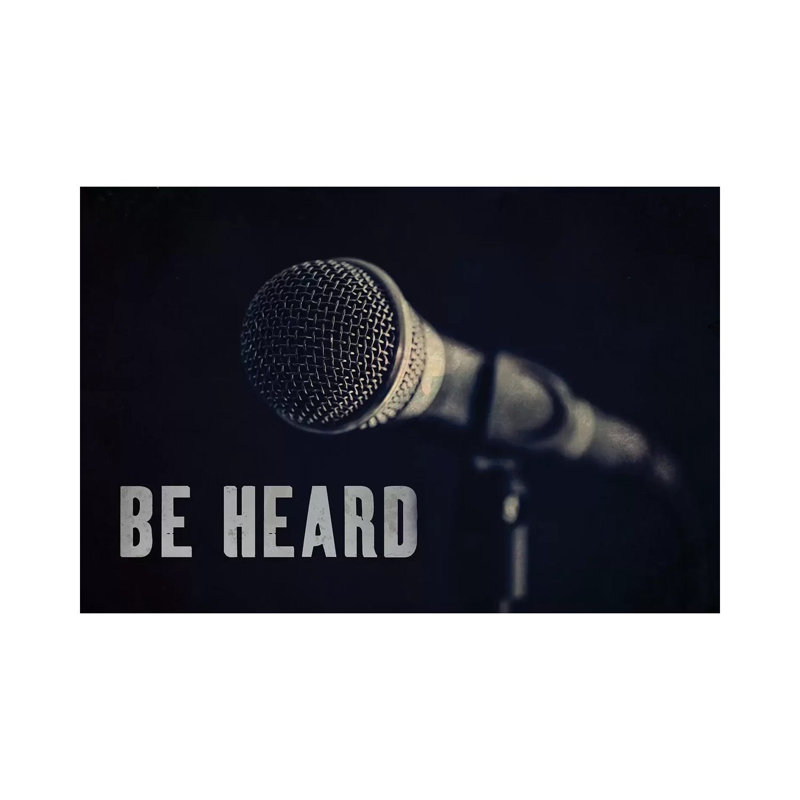 «Be Heard Typographie Microphone» par Tom Quartermaine - impression sur toile tendue, H 26 po x l 40 po x 1,5 po