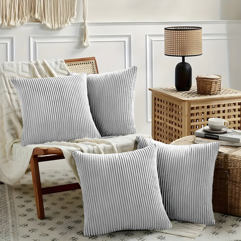 Striped Square Throw Cushion Pad, White