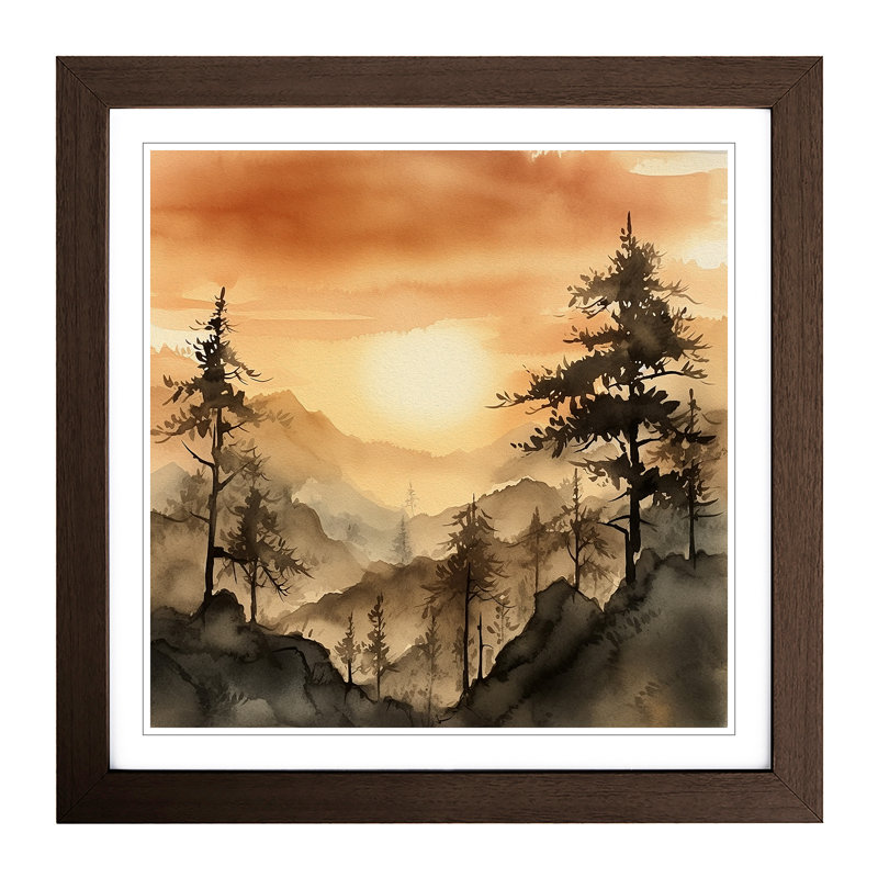 Sunrise Ink Wash No.1 - Single Picture Frame Print on Wood, Walnut