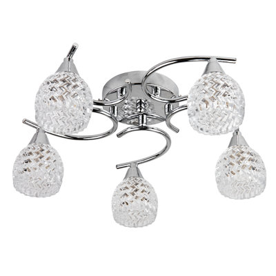 Burroughs 5 - Light Chrome Silver Semi Flush Mount Ceiling Light Cut Glass for Low Ceilings