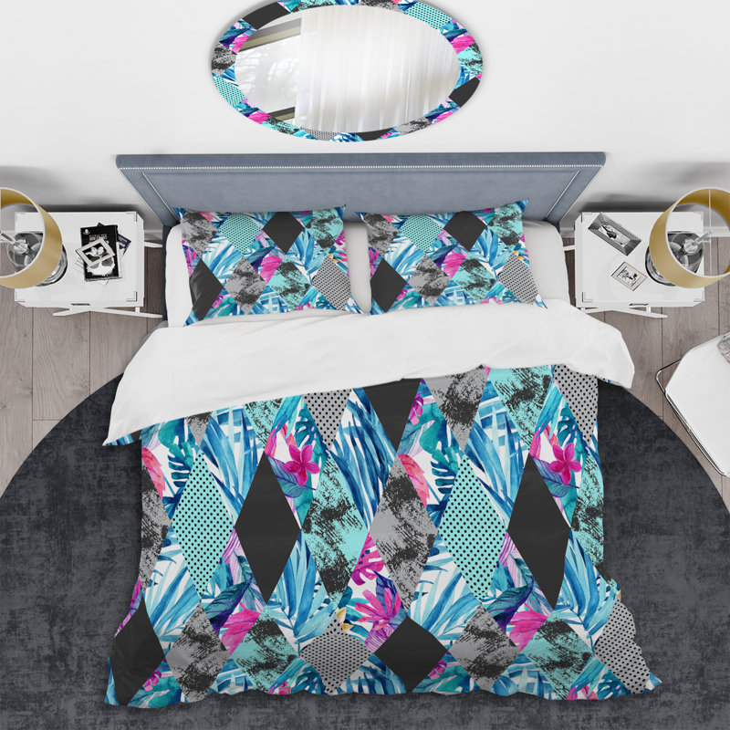Ensemble de housse de couette Blue Abstract Patchwork, Housse de couette pour très grand lit et 2 très