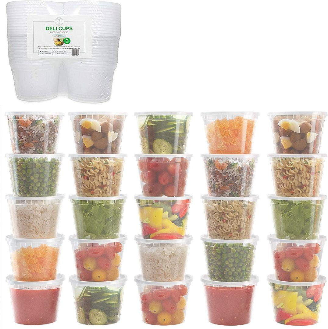 24 oz. Plastic Deli Food Storage Containers with Airtight Lids [24 Sets]