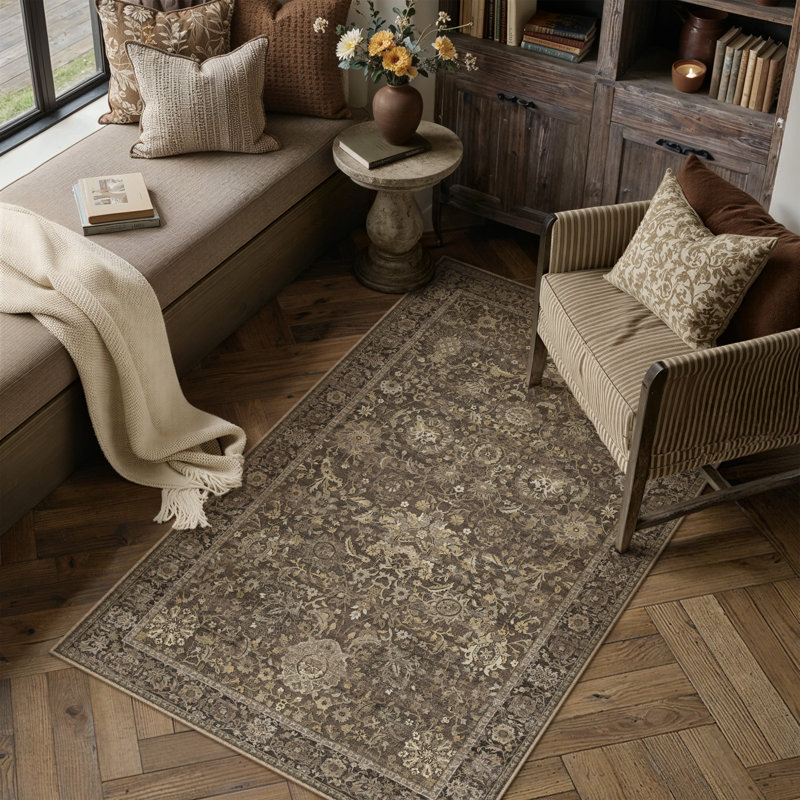 Tapis beige / brun / bleu Aurelia, Brown, Rectangle 3'x 5'