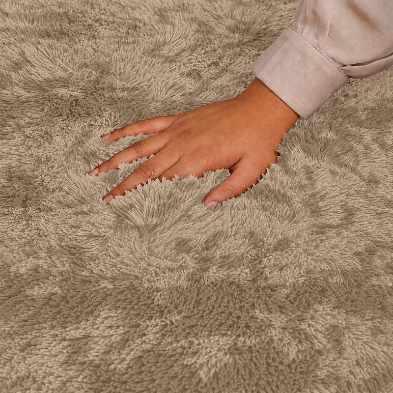 Soft Fluffy Living Room Large Area Rug, Rectangle 200 x 290 cm, Tye Dye Beige