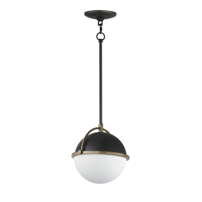Luminaire suspendu unique à 1 lumière Duke, Noir / laiton vieilli, H 9,25 po x l 9,5 po x P 9,5 po