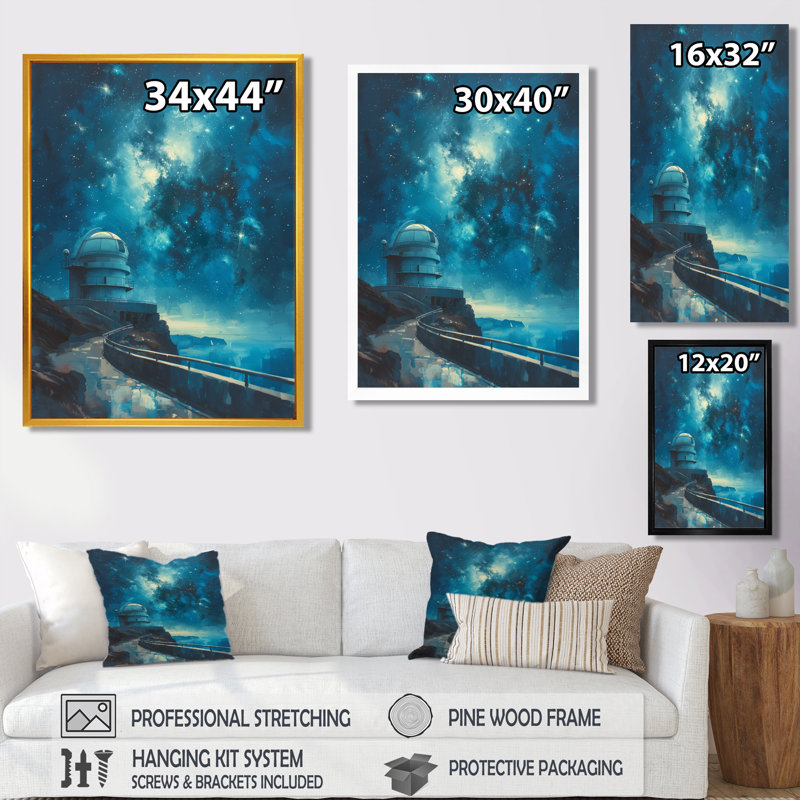 «Blue White Star Station Observer II», reproduction d'art mural, Toile encadrée noire simple, H 16 po x l 32 po x P 1 po