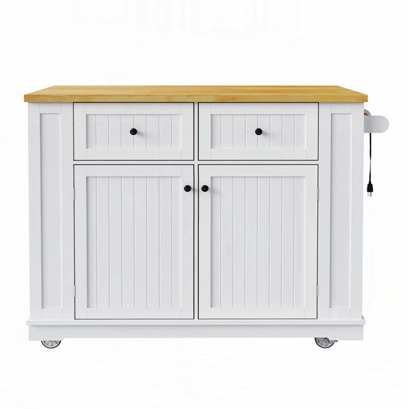 Kitchen Island with 2 Bar Stools, Power Outlet, Door Internal Storage Rack, Kitchen Storage Cart on 5 Wheels with Drop Leaf, 5 Open Side Racks, 2 Drawers,for Kitchen,Dining Room