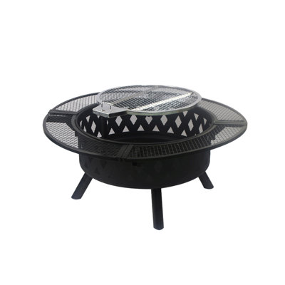 39-Inch Fire Pit, Outdoor Wood-Burning Barbecue Pit Bowl, Steel Round Table For Picnic On Backyard Campfire Patio