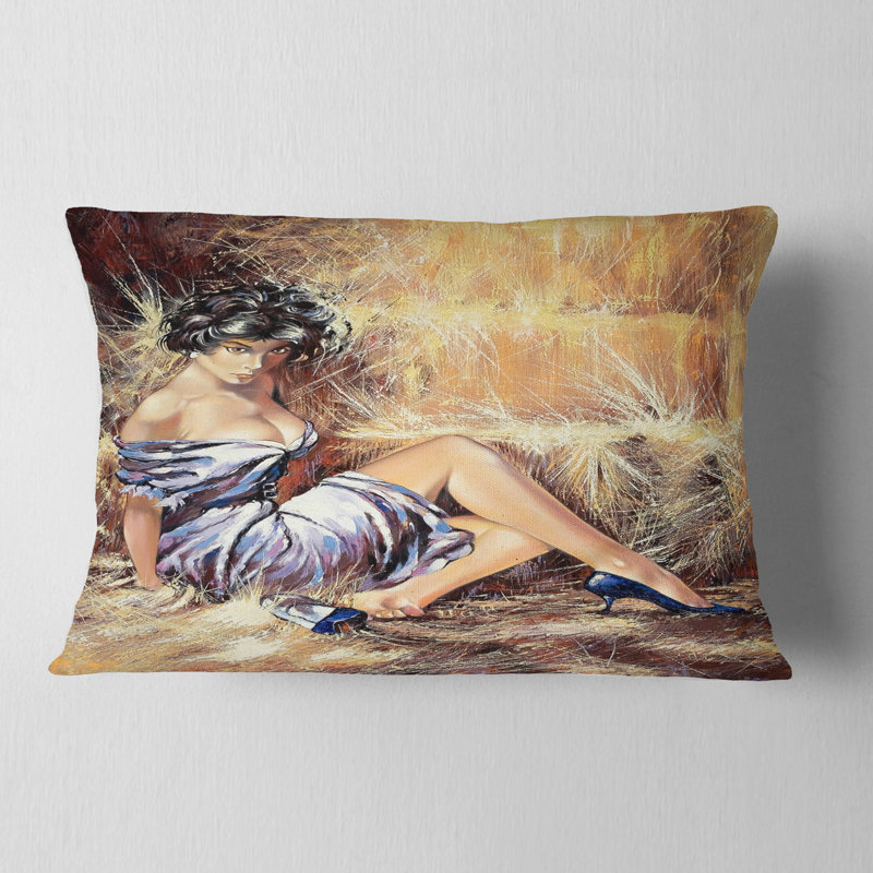 Portrait d'une jeune fille assise sur un coussin de sol, 12 po x 20 po, Rectangle