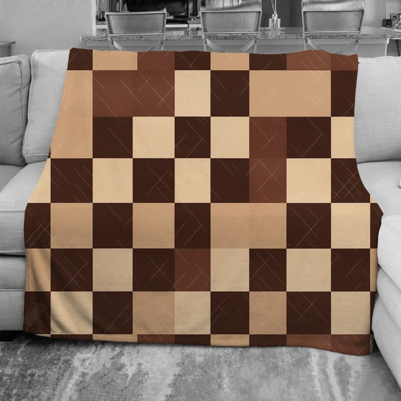 Plain Weave / Muslin Throw Blanket, 68" W x 80" L, Checkered, Brown/Beige