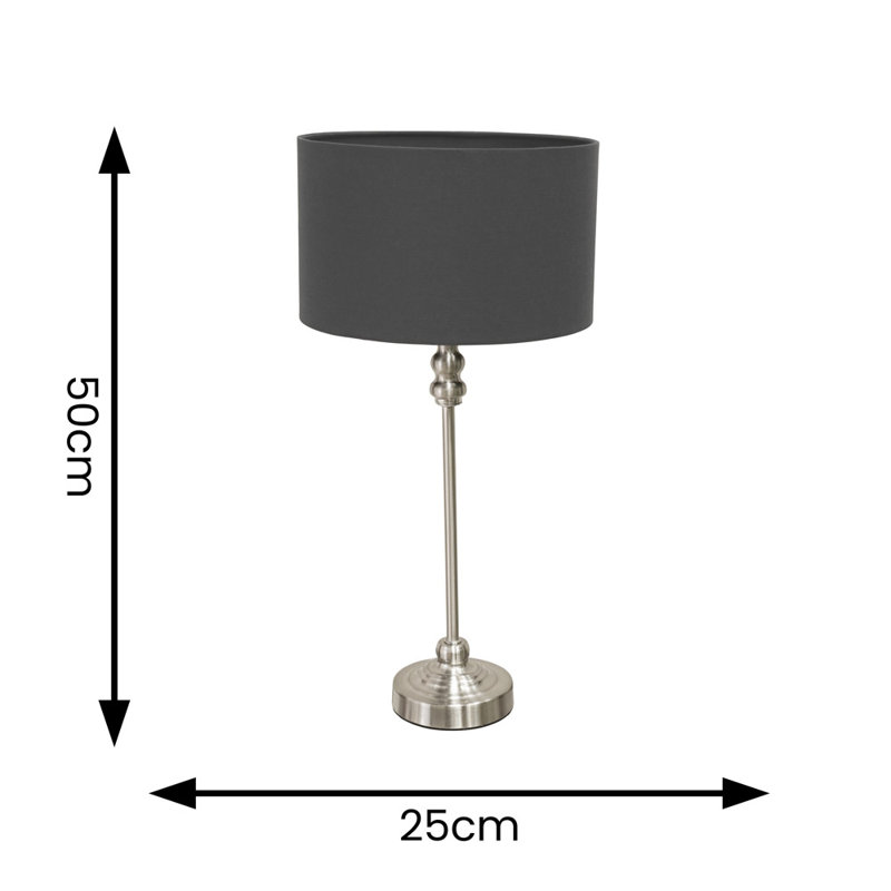 Saylorsburg Metal Table Lamp, Charcoal Fabric, No, Silver
