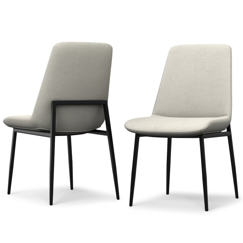 Chaise de salle à manger rembourrée en tissu Savannah avec dossier ergonomique et pieds en métal noir (ensemble de 2), Brun