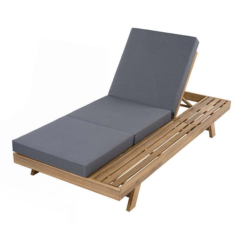 Chaise longue avec espace disponible d'un côté, chaise longue avec coussin triple pliable, Gris foncé, Marron clair
