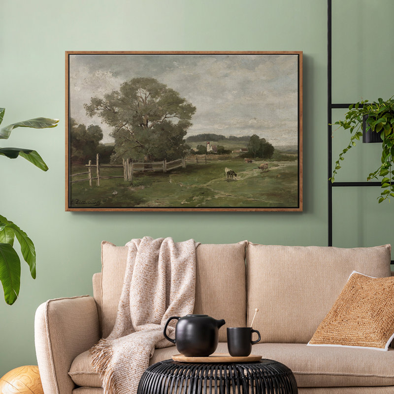Paysage rétro - CDLXIX, H 25 po x l 17 po x P 1,5 po, Toile encadrée noyer flottant