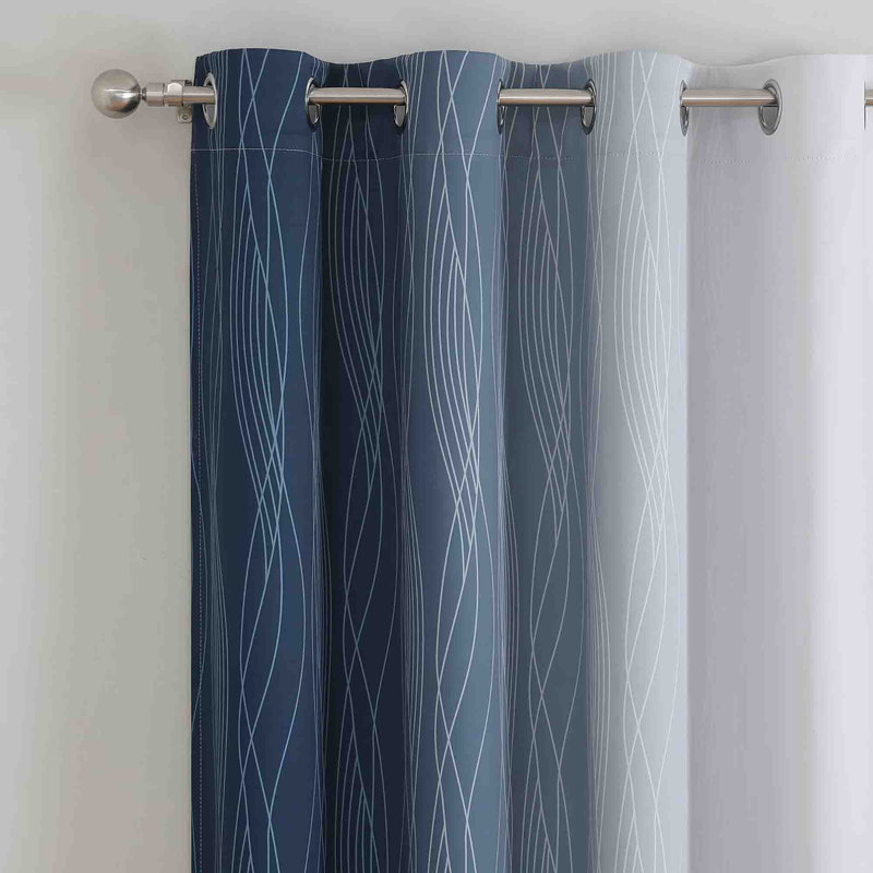 Polyester Blackout Curtain Pair (Set of 2), Navy Blue and Greyish White