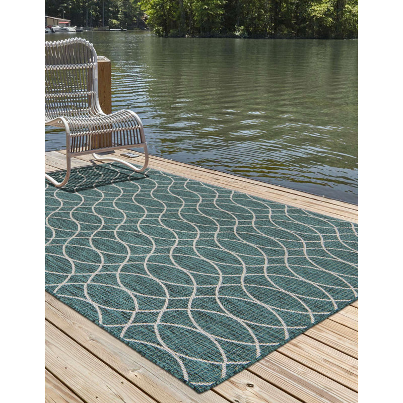 Tapis treillis intérieur / extérieur Teal Gitter, Rectangle 7 pi 10 po x 11 pi