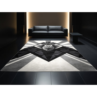 Tapis gris moelleux moelleux et moderne à motif géométrique Kenn Baboon