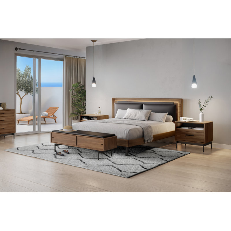 LINQ Leather Storage Bench, Natural Walnut/Black