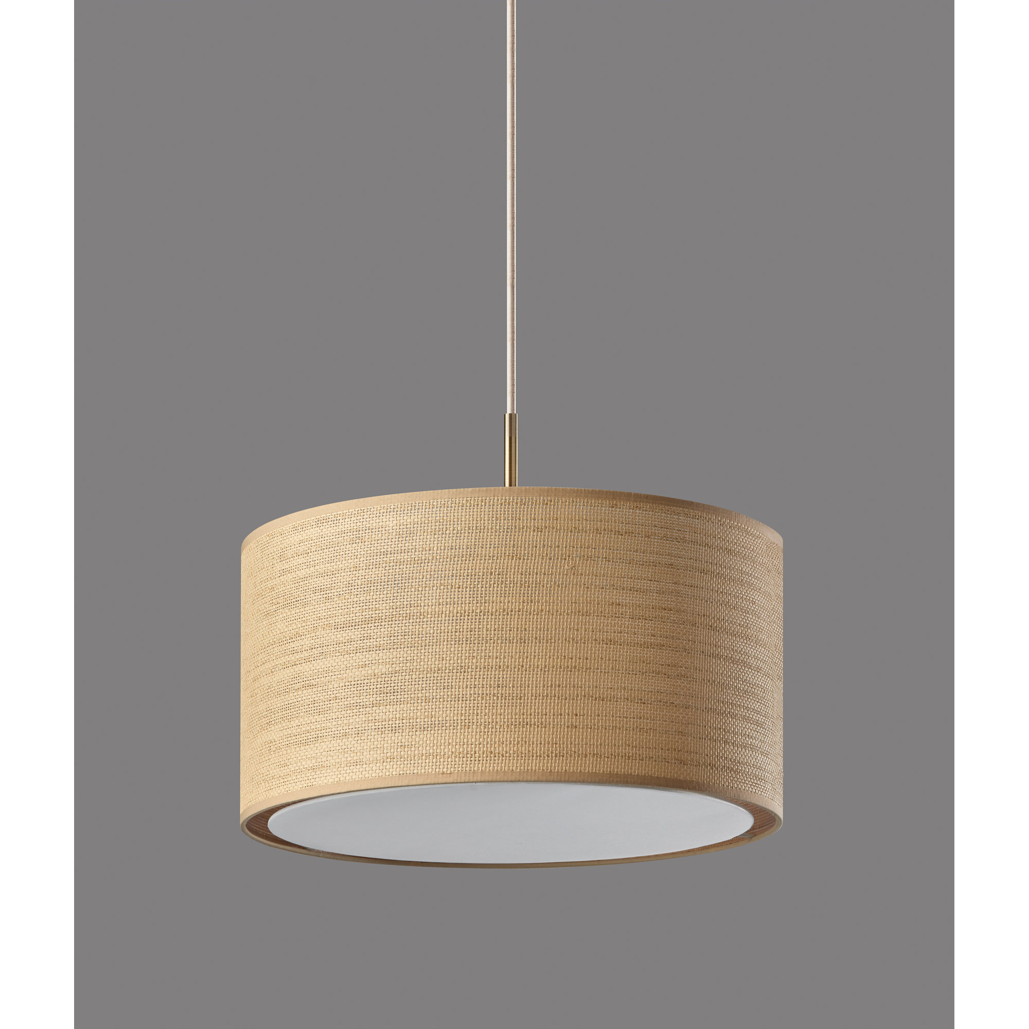 Kinnear Single Light Pendant, Antique Brass, Natural/Beige Trim/White