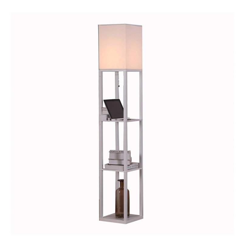 Solid Wood Shelf Floor Light, White