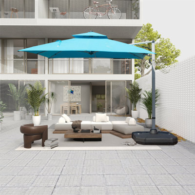 Parasol carré en porte-à-faux 10 'x 10' avec mât central, bleu lac (base non incluse)