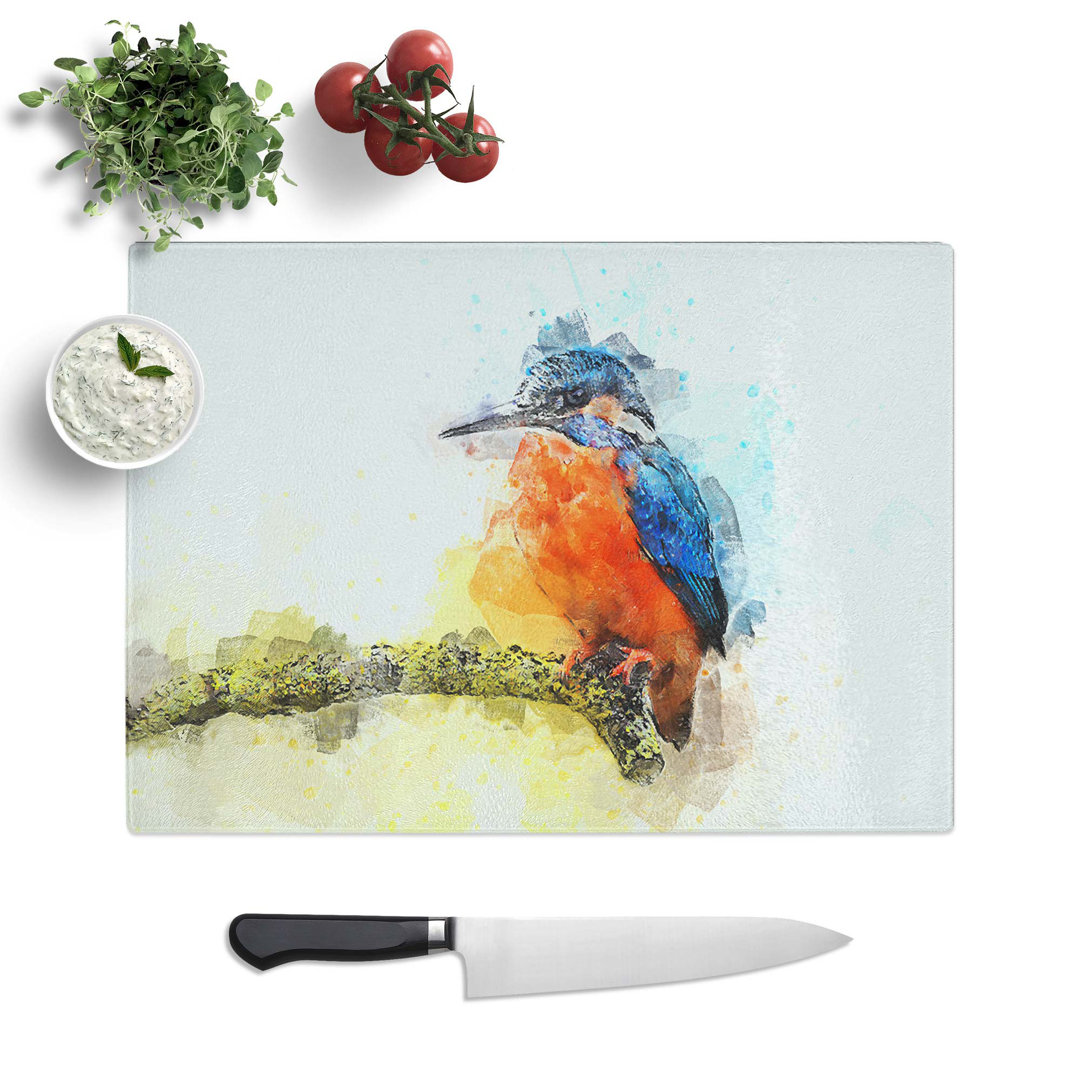 Glass Kingfisher On A Branch in Abstract Chopping Board