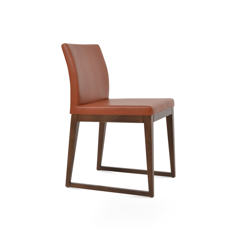 Aria Sled Wood Dining Chair, Cinnamon Faux Leather