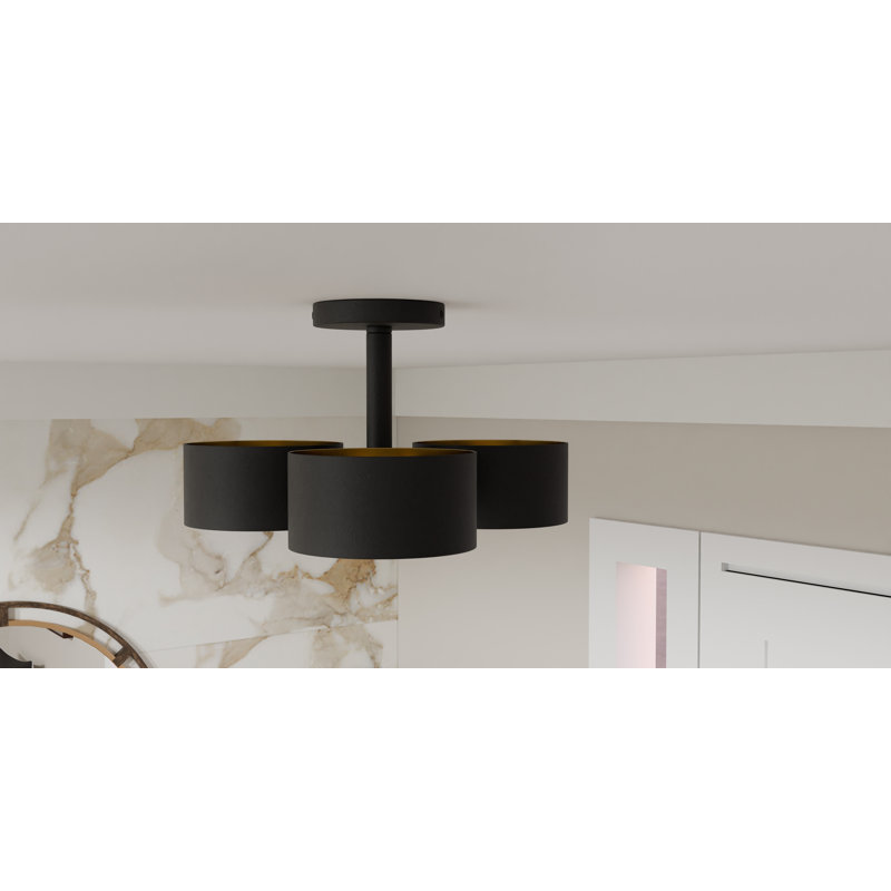Kess 3-Light Matte Black Semi-Flush Mount