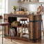 Îlot de cuisine rustique de 55 po avec tablettes de rangement, table de bar industrielle avec détails en métal noir et espace pour les jambes, table de pub peu encombrante pour les petites cuisines