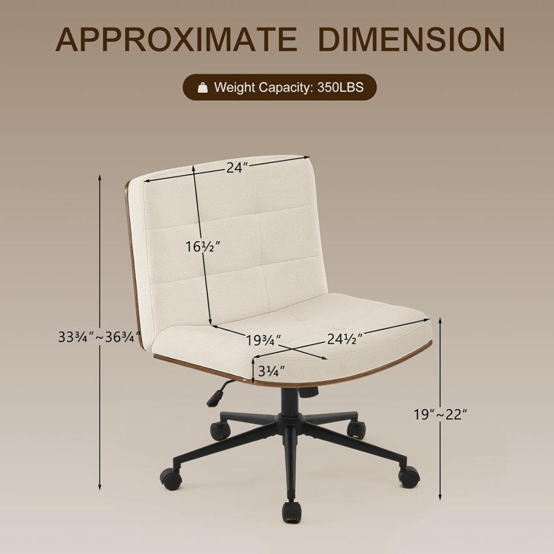Chaise de bureau pivotante rembourrée Mitchem, Beige Linen