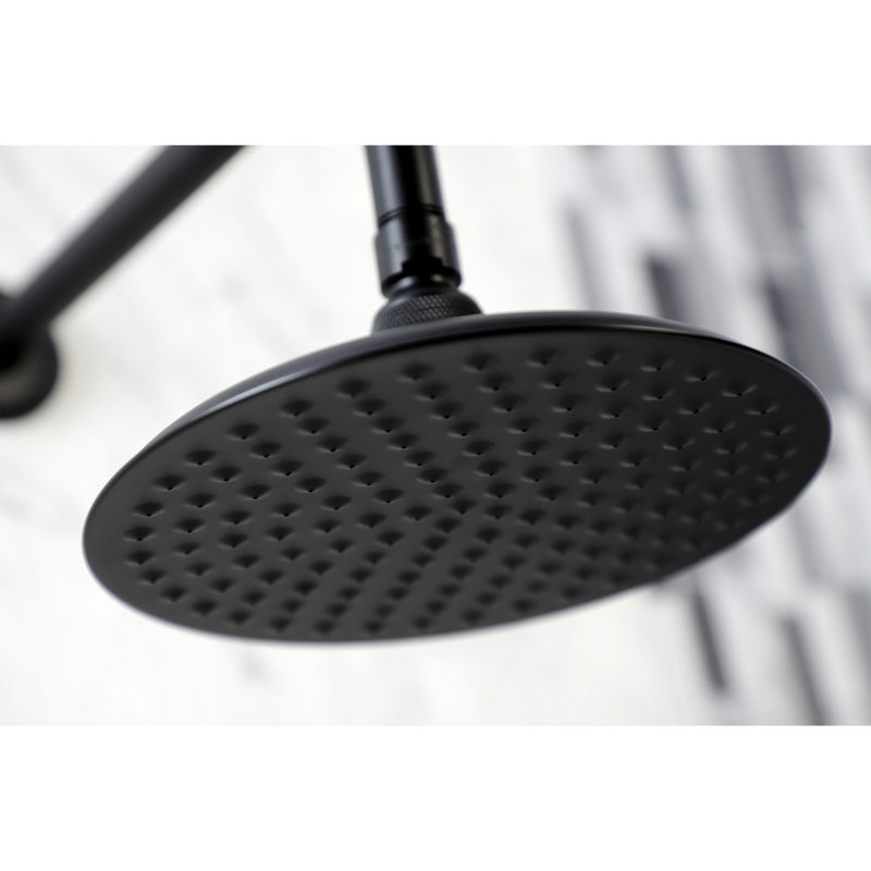 Kingston Brass Shower Scape 7-3/4-Inch Round Raindrop Brass Shower Head with 12-Inch Shower Arm, Matte Black