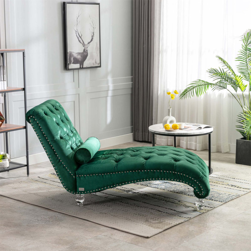 Chaise longue rembourrée Daria, Velours émeraude